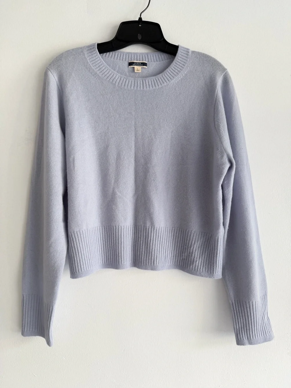 J.Crew 100% Cashmere shrunken Crewneck Sweater Light Blue Large 8702